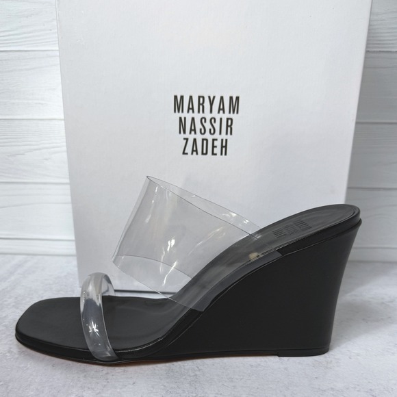NIB Maryam Nassir Zadeh Olympia Wedge Slide Sandal - Black Minimalist - Picture 1 of 16